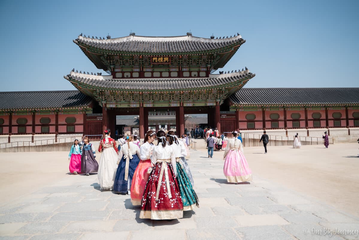 Cung điện Gyeongbokgung mùa thu với sắc lá vàng rực