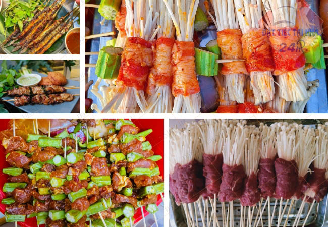 Nhiều loại xiên nướng được bày bán