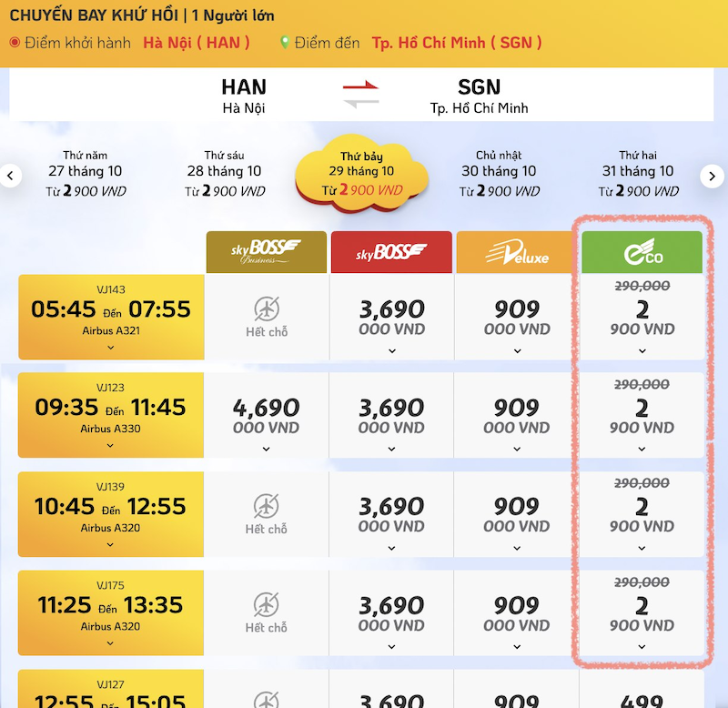 Minh họa hạng vé Eco của Vietjet Air với biểu tượng vali xách tay