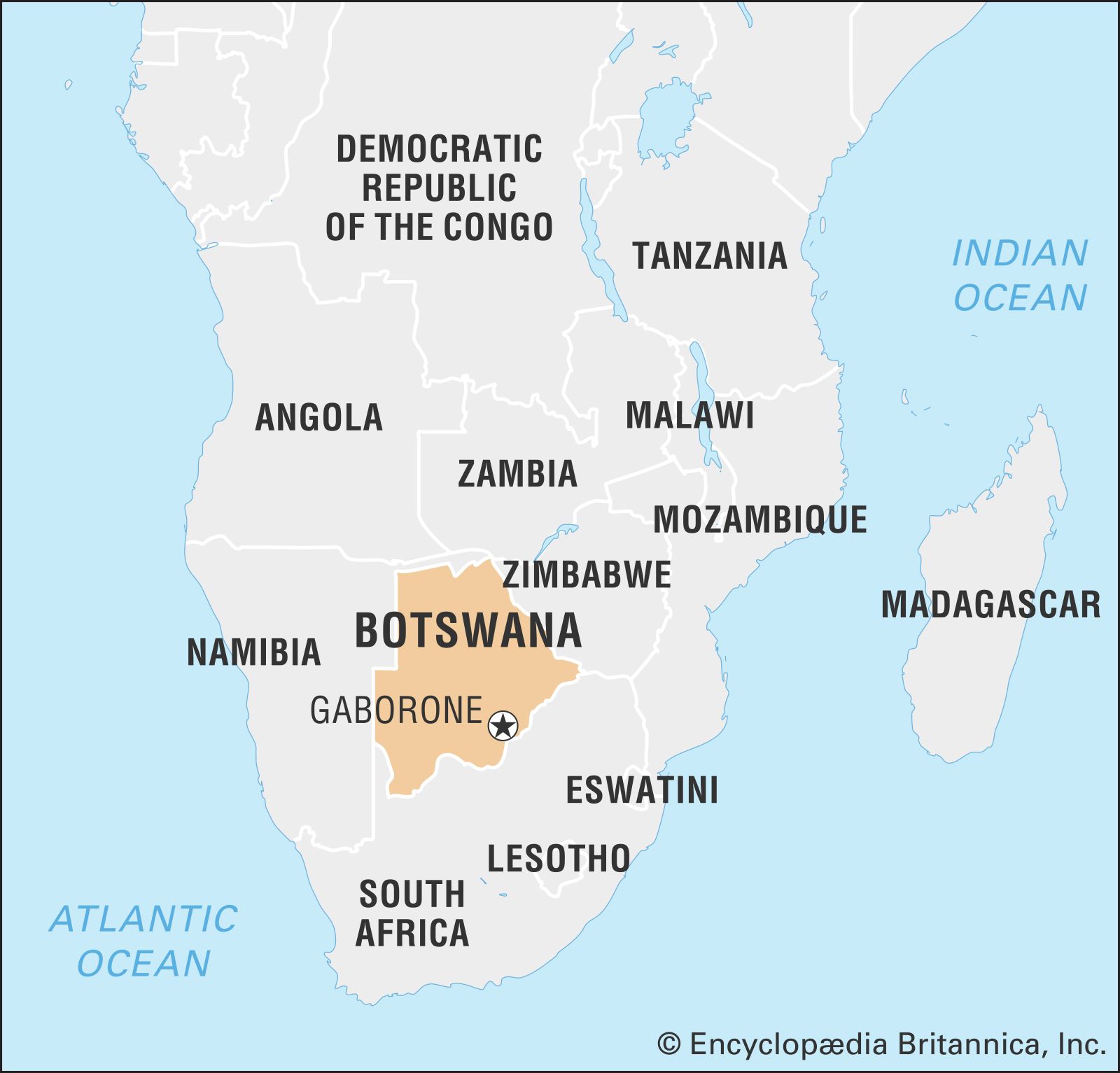 Bản đồ định vị Botswana trên thế giới