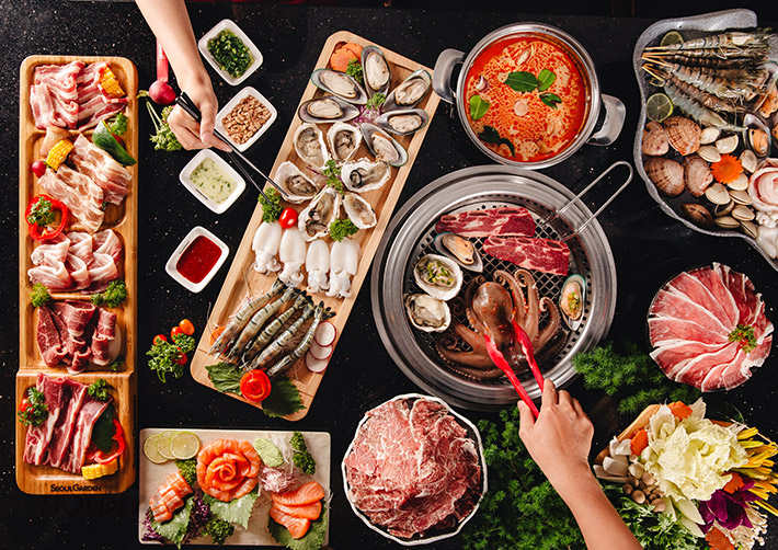 Variety of hotpot and BBQ buffet