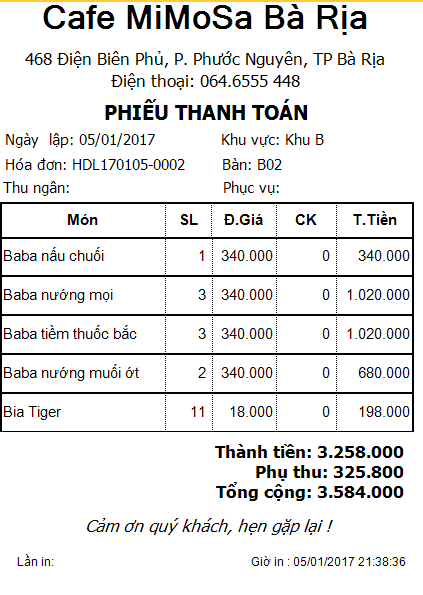 Ảnh minh họa phí phục vụ